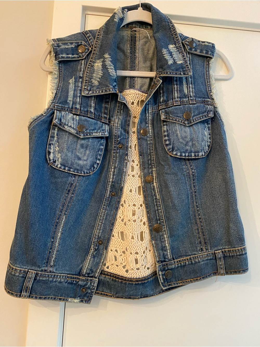 Woman’s ' Distressed Denim Vest - Blue